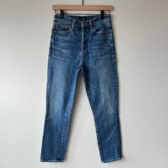Citizens Of Humanity Denim - Citizens of Humanity Raw Hem Straight Jeans Womens Sz 25 Medium Wash Ankle Slit